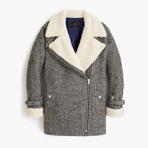 NWT J. Crew Oversized Herringbone Motorcycle Coat